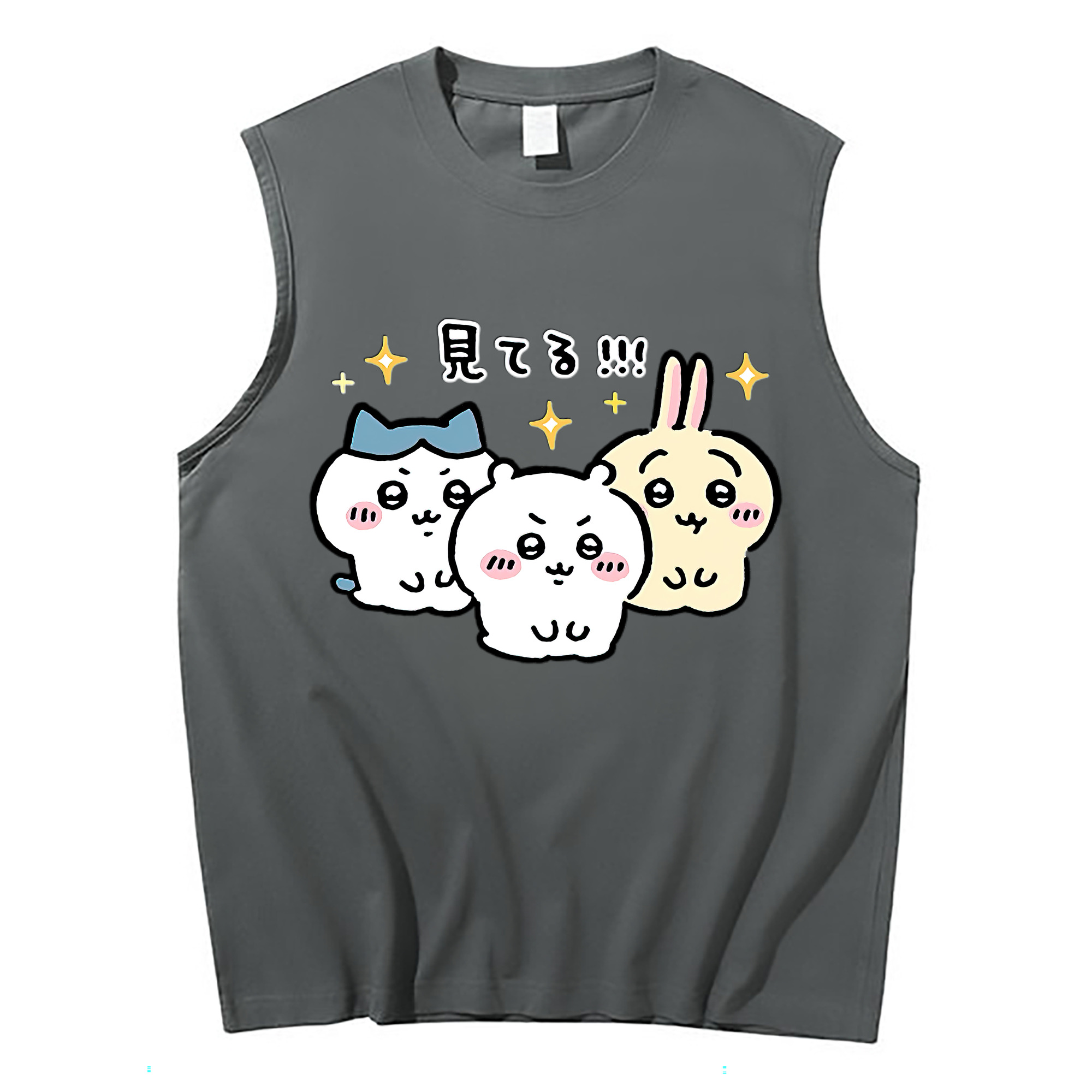 （画像用） ちいかわ ハチワレ Chii-kawa hachiware コットン100％タンクトップ（フロントプリント）